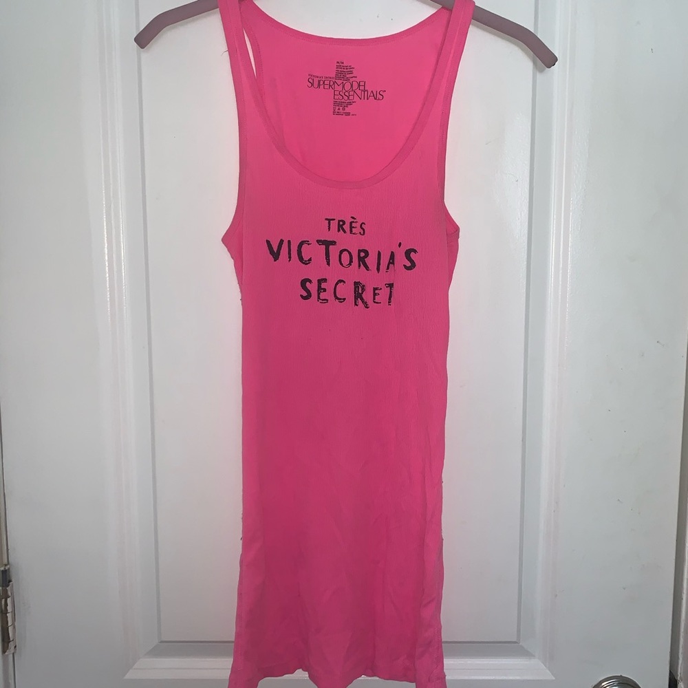 VS Bright Pink Ribbed Tank w/ Black Sparkly Text
